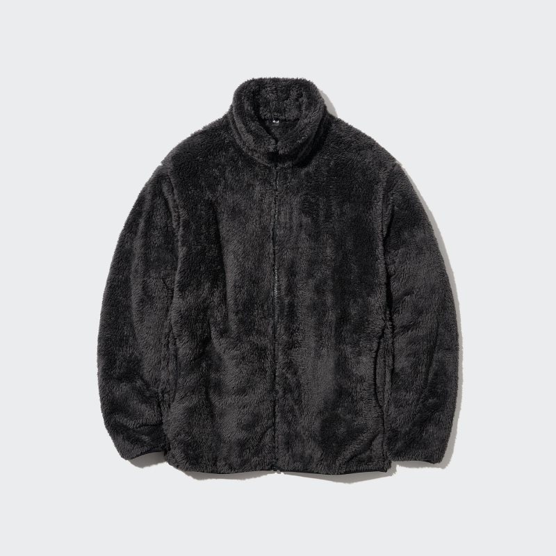 Men Uniqlo Fluffy Yarn Fleece Full-Zip Jackets Black | 7752445