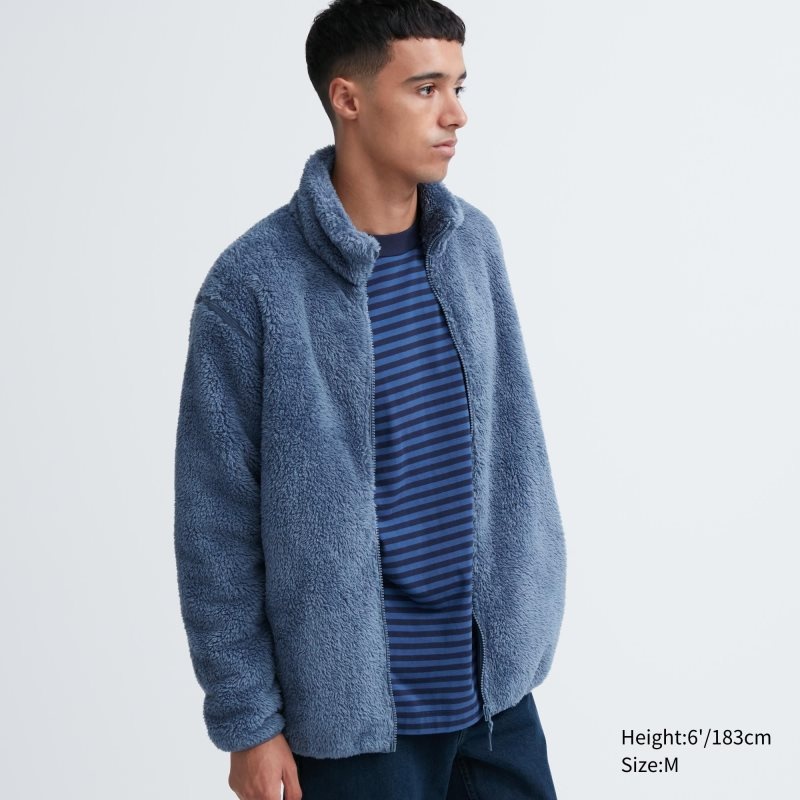 Men Uniqlo Fluffy Yarn Fleece Full-Zip Jackets Blue | 6552888