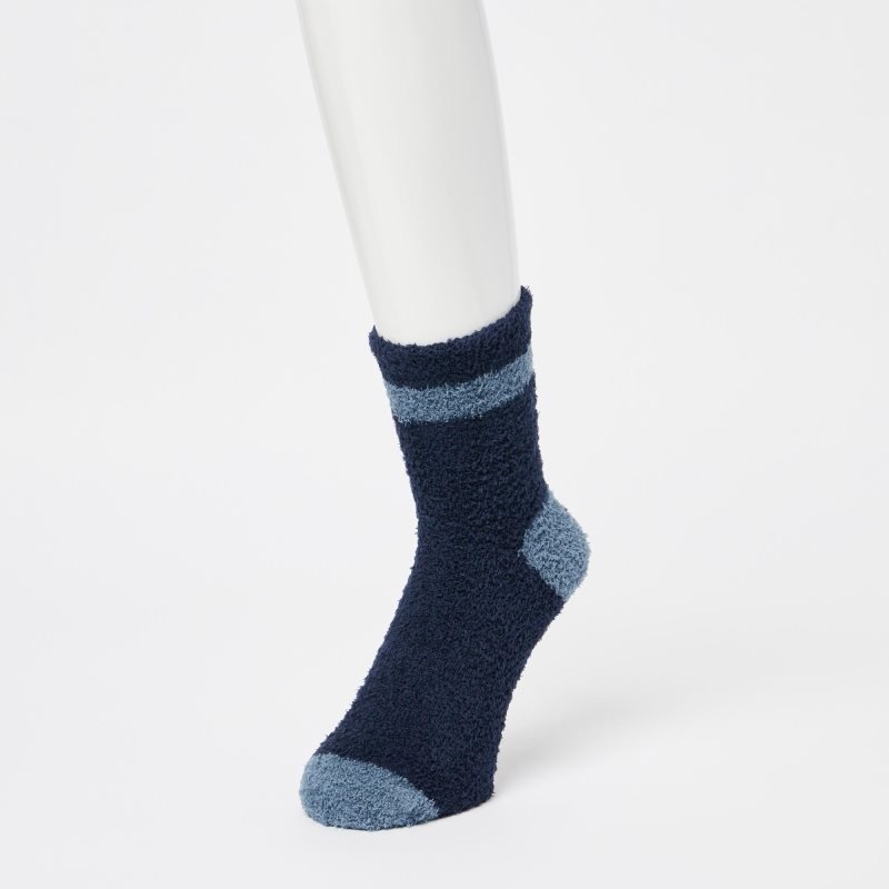 Men Uniqlo HEATTECH Fluffy-Lined Half Socks Blue | 8386225