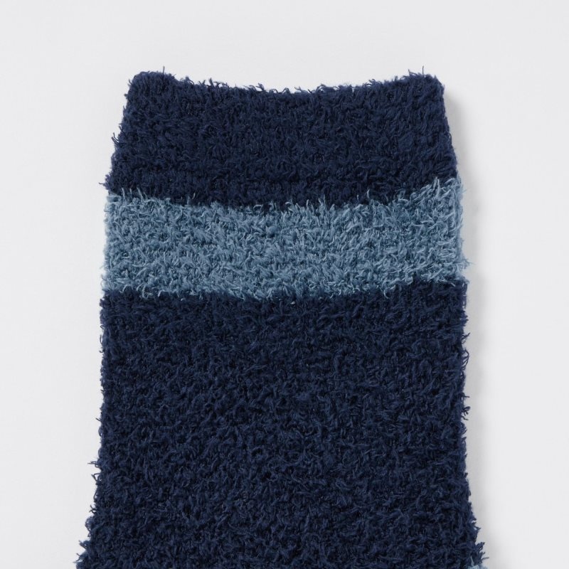 Men Uniqlo HEATTECH Fluffy-Lined Half Socks Blue | 8386225