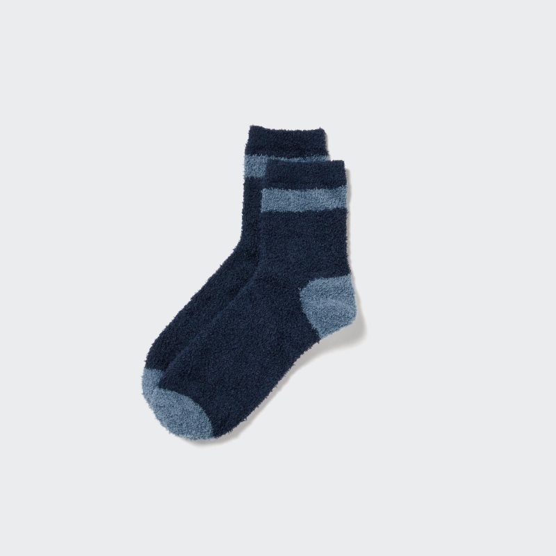 Men Uniqlo HEATTECH Fluffy-Lined Half Socks Blue | 8386225