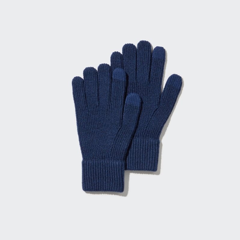 Men Uniqlo HEATTECH Knitted Gloves Blue | 5886648