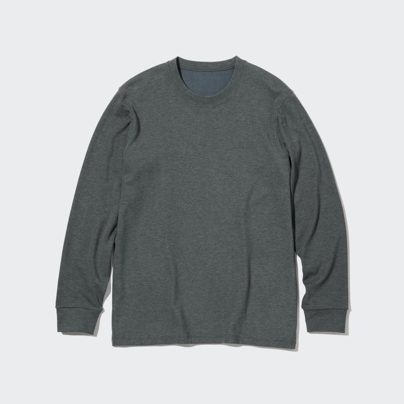 Men Uniqlo HEATTECH Ultra Warm Crew Neck Long-Sleeve T Shirts Grey | 9881483