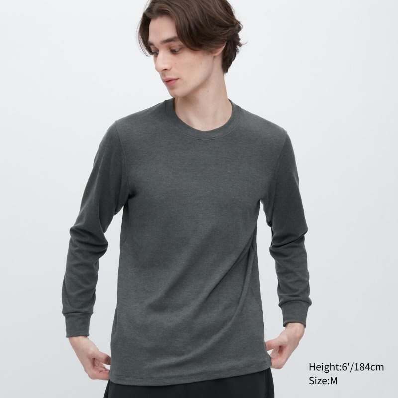 Men Uniqlo HEATTECH Ultra Warm Crew Neck Long-Sleeve T Shirts Grey | 9881483