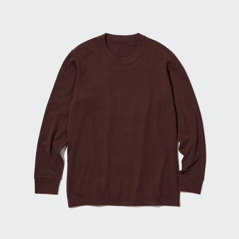Men Uniqlo HEATTECH Ultra Warm Crew Neck Long-Sleeve T Shirts Burgundy | 7009058