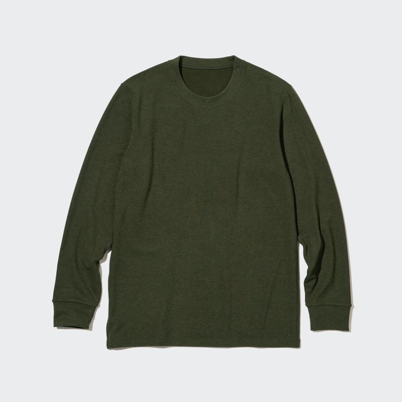 Men Uniqlo HEATTECH Ultra Warm Crew Neck Long-Sleeve T Shirts Olive | 244444