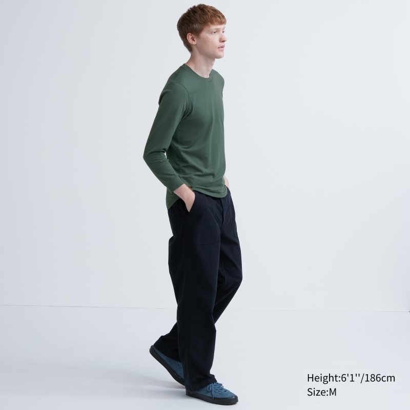 Men Uniqlo Heattech Cotton Crew Neck Extra Warm T Shirts Olive | 6850134