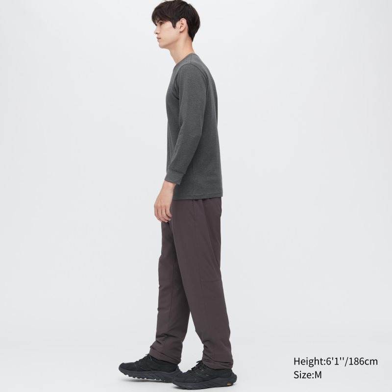 Men Uniqlo Heattech Cotton Waffle Crew Neck Long-sleeve Extra Warm T Shirts Grey | 7297973