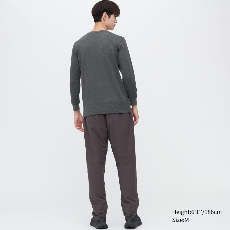 Men Uniqlo Heattech Cotton Waffle Crew Neck Long-sleeve Extra Warm T Shirts Grey | 7297973