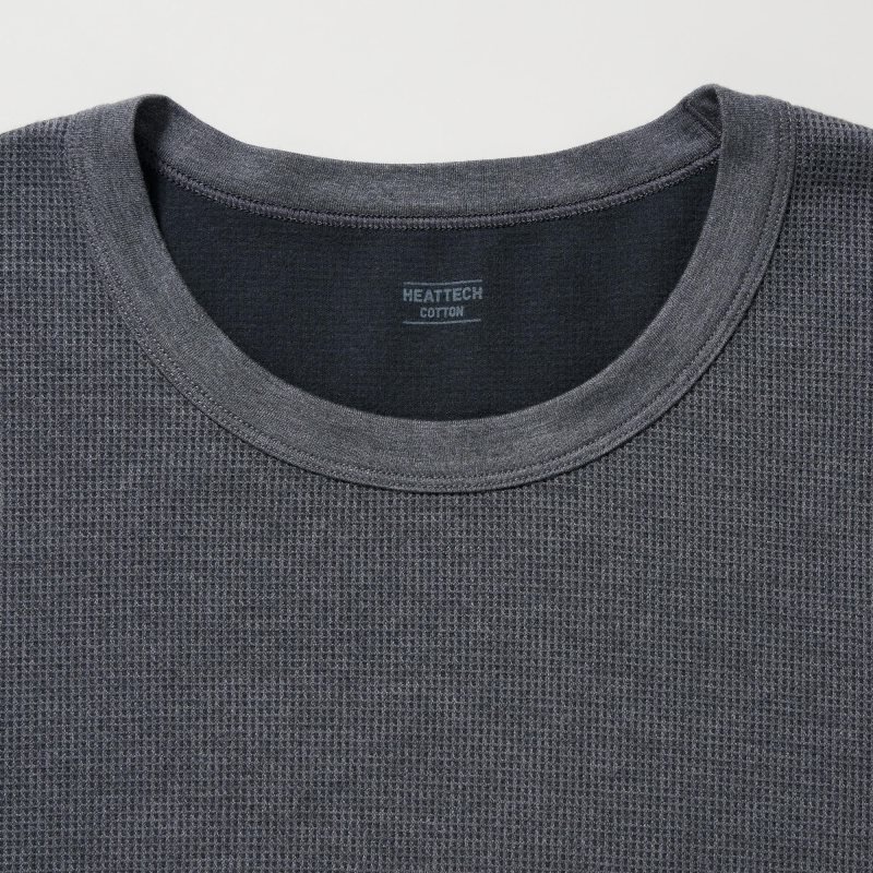 Men Uniqlo Heattech Cotton Waffle Crew Neck Long-sleeve Extra Warm T Shirts Grey | 7297973