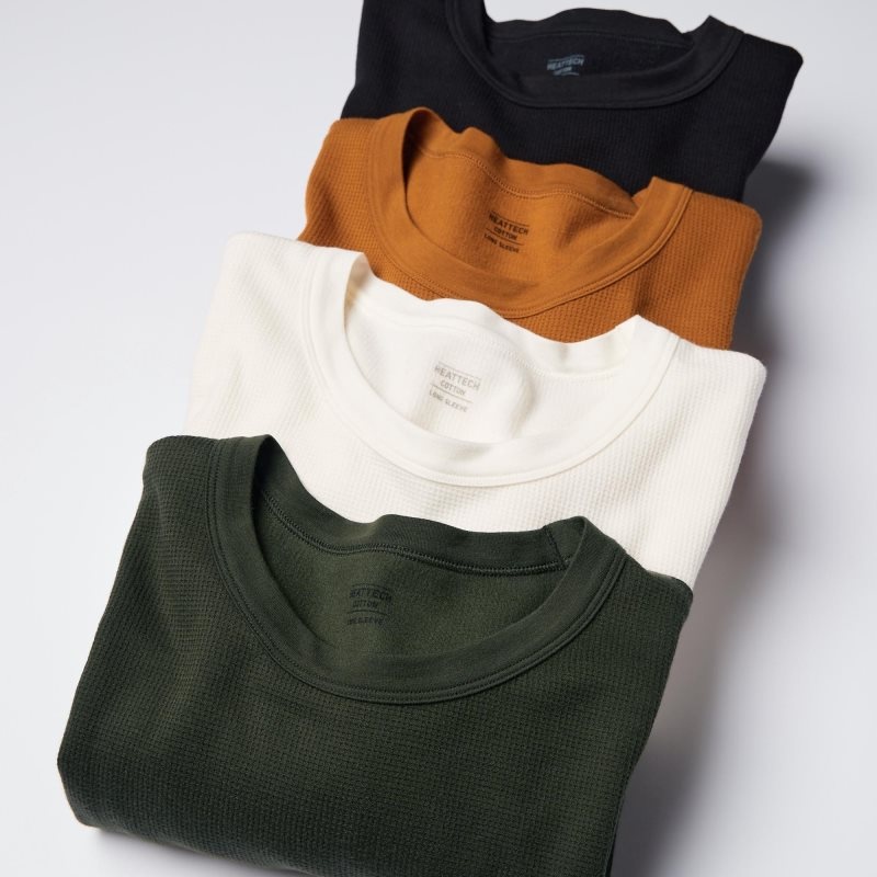 Men Uniqlo Heattech Cotton Waffle Crew Neck Extra Warm T Shirts Olive | 3877438