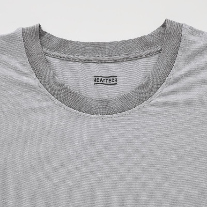 Men Uniqlo Heattech Crew Neck Long Sleeve T Shirts Grey | 8283739