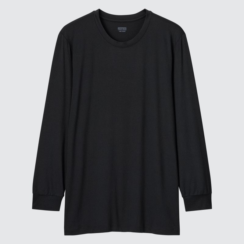 Men Uniqlo Heattech Crew Neck Long-sleeve T Shirts Black | 2175572