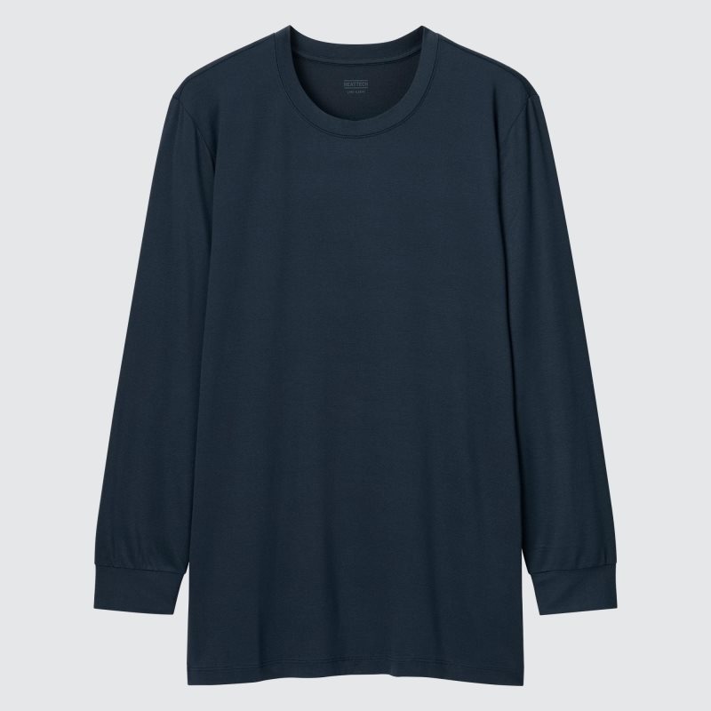 Men Uniqlo Heattech Crew Neck Long-sleeve T Shirts Navy | 9021458