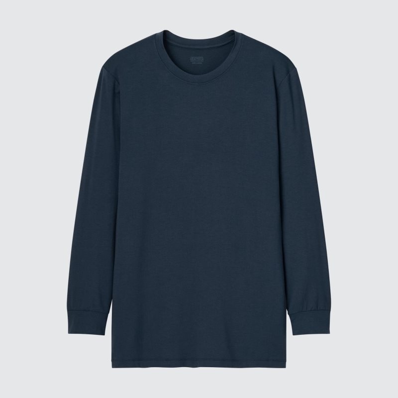 Men Uniqlo Heattech Crew Neck Long-sleeve T Shirts Navy | 4055800