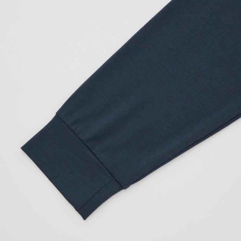 Men Uniqlo Heattech Crew Neck Long-sleeve T Shirts Navy | 4055800