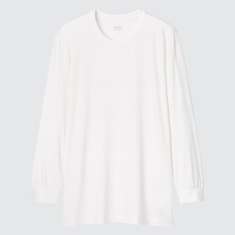 Men Uniqlo Heattech Crew Neck Long-sleeve T Shirts White | 3114350