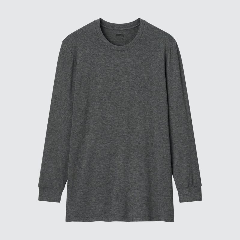Men Uniqlo Heattech Crew Neck Long-sleeve T Shirts Grey | 5172388