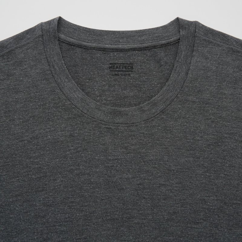 Men Uniqlo Heattech Crew Neck Long-sleeve T Shirts Grey | 5172388