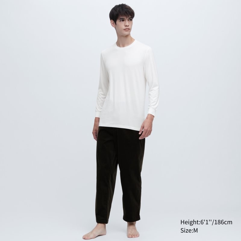 Men Uniqlo Heattech Crew Neck Long-sleeve T Shirts White | 930215