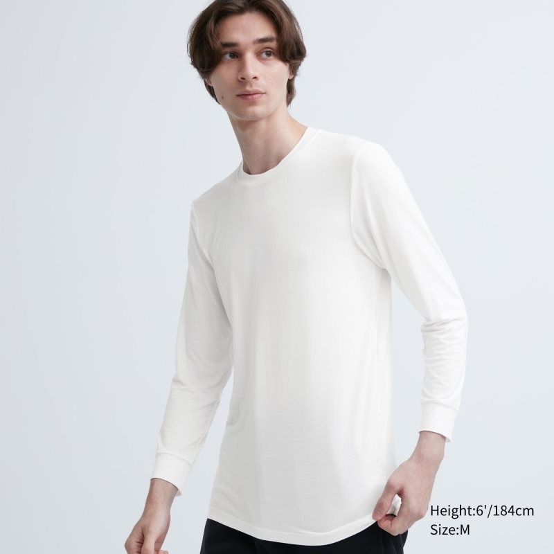 Men Uniqlo Heattech Crew Neck Long-sleeve T Shirts White | 930215