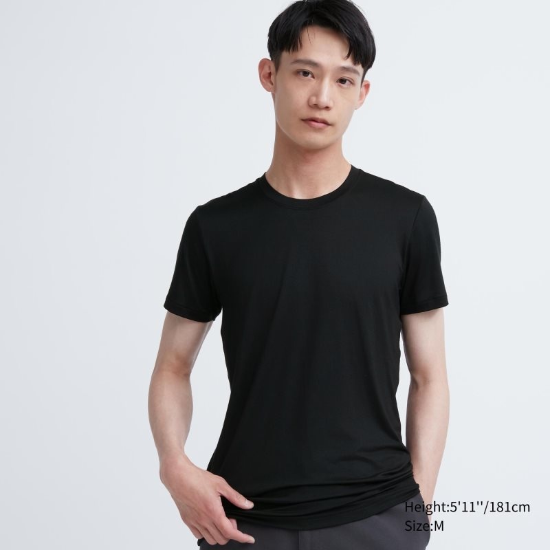 Men Uniqlo Heattech Crew Neck Short Sleeve T Shirts Black | 3024959