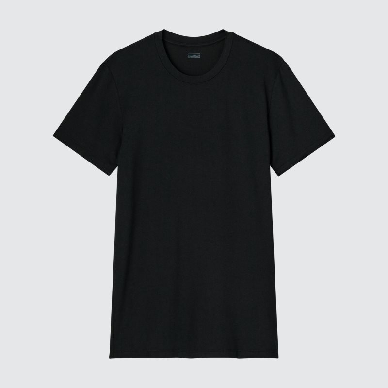 Men Uniqlo Heattech Crew Neck Short-sleeve T Shirts Black | 1608604