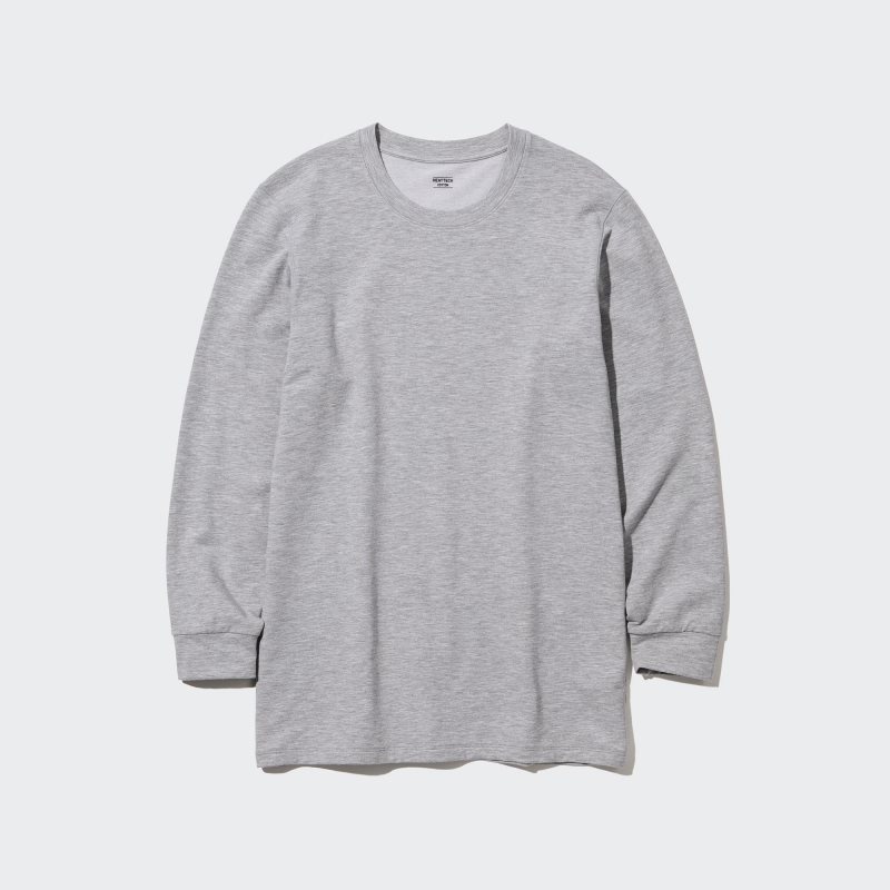 Men Uniqlo Heattech Extra Warm Cotton Crew Neck T Shirts Grey | 8162111
