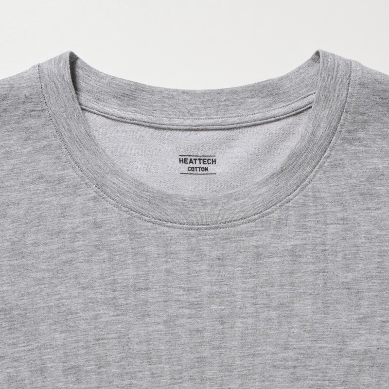 Men Uniqlo Heattech Extra Warm Cotton Crew Neck T Shirts Grey | 8162111