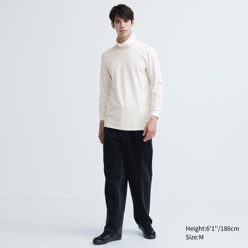 Men Uniqlo Heattech Extra Warm Cotton Turtleneck T Shirts White | 7419193