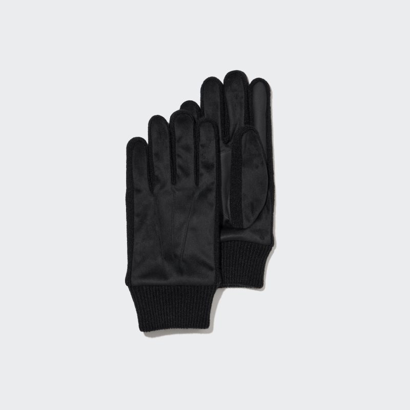 Men Uniqlo Heattech Lined Faux Suede Gloves Black | 6274892