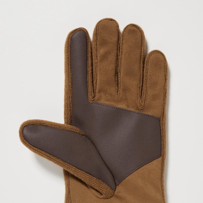 Men Uniqlo Heattech Lined Faux Suede Gloves Brown | 3239380