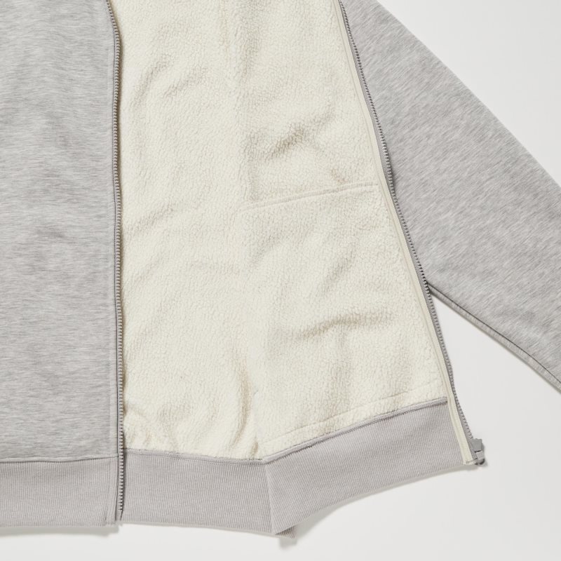 Men Uniqlo Heattech Pile Lined Sweat Full-zip Hoodie Grey | 1575715