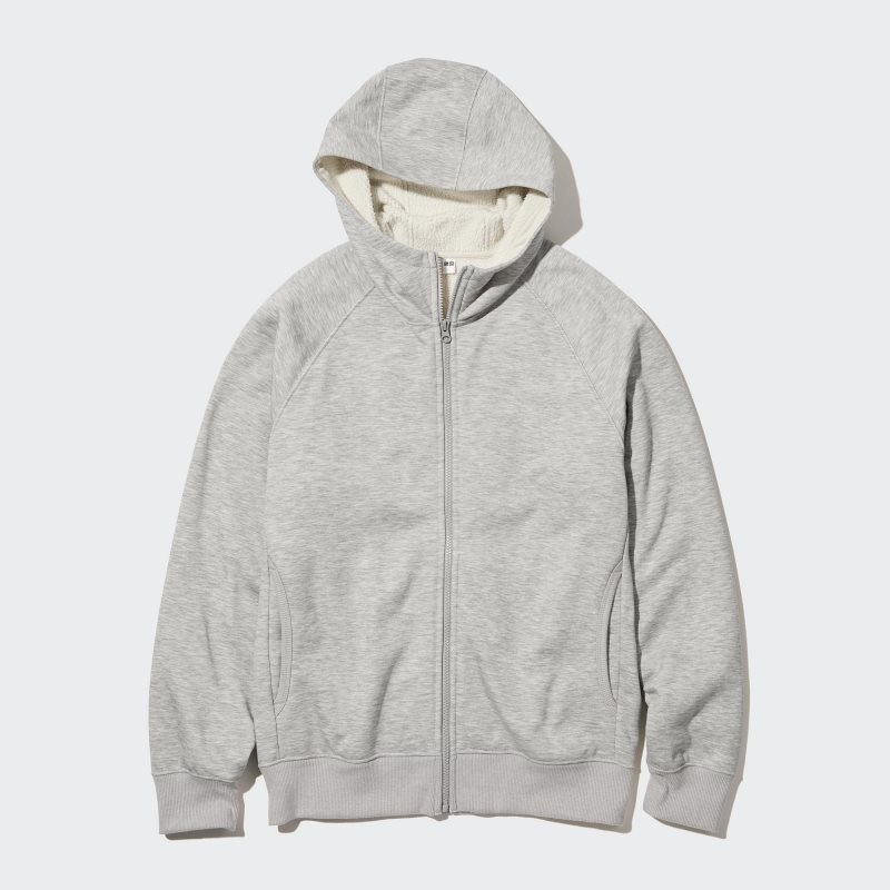 Men Uniqlo Heattech Pile Lined Sweat Full-zip Hoodie Grey | 1575715