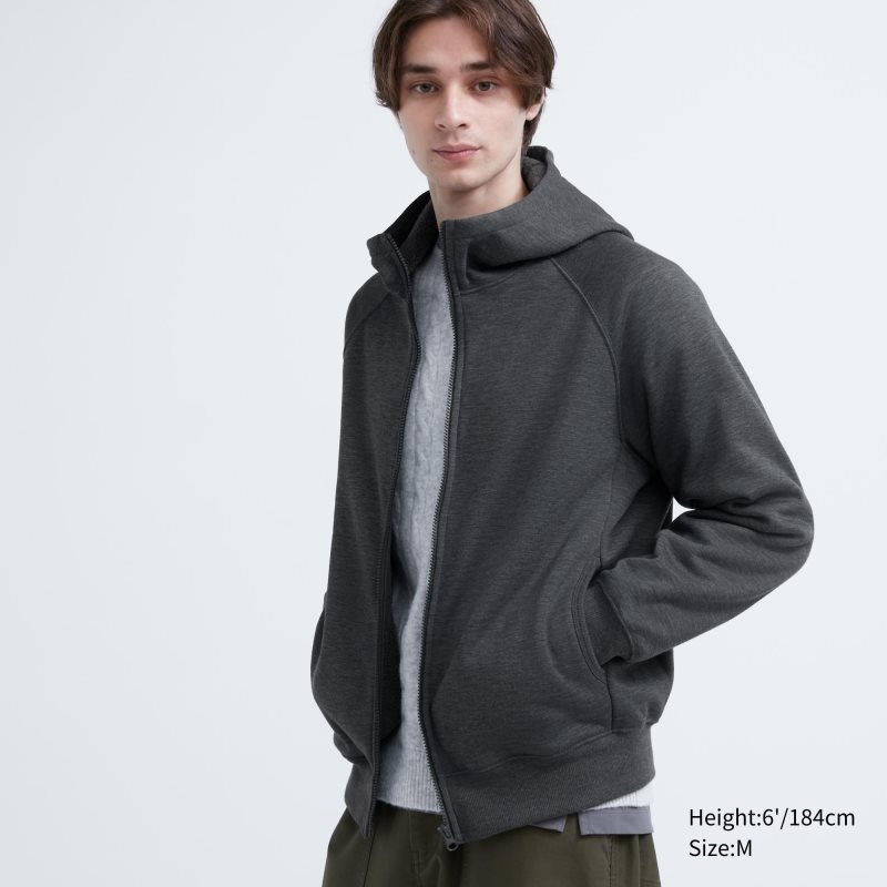 Men Uniqlo Heattech Pile Lined Sweat Full-zip Hoodie Grey | 5732226