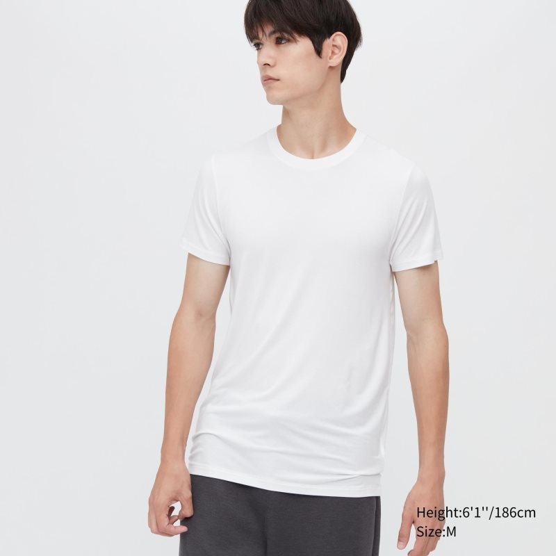 Men Uniqlo Heattech Short Sleeve T Shirts White | 1742961