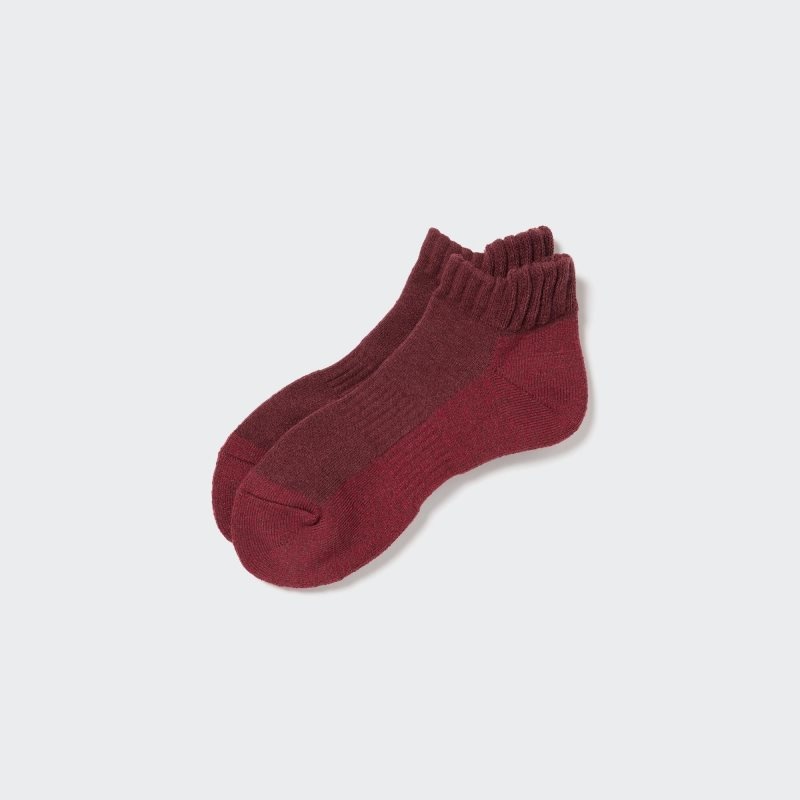 Men Uniqlo Heattech Short Socks Burgundy | 6865749