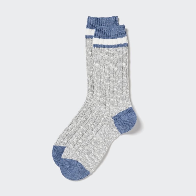 Men Uniqlo Heattech Slub Ribbed Socks Grey | 9335236