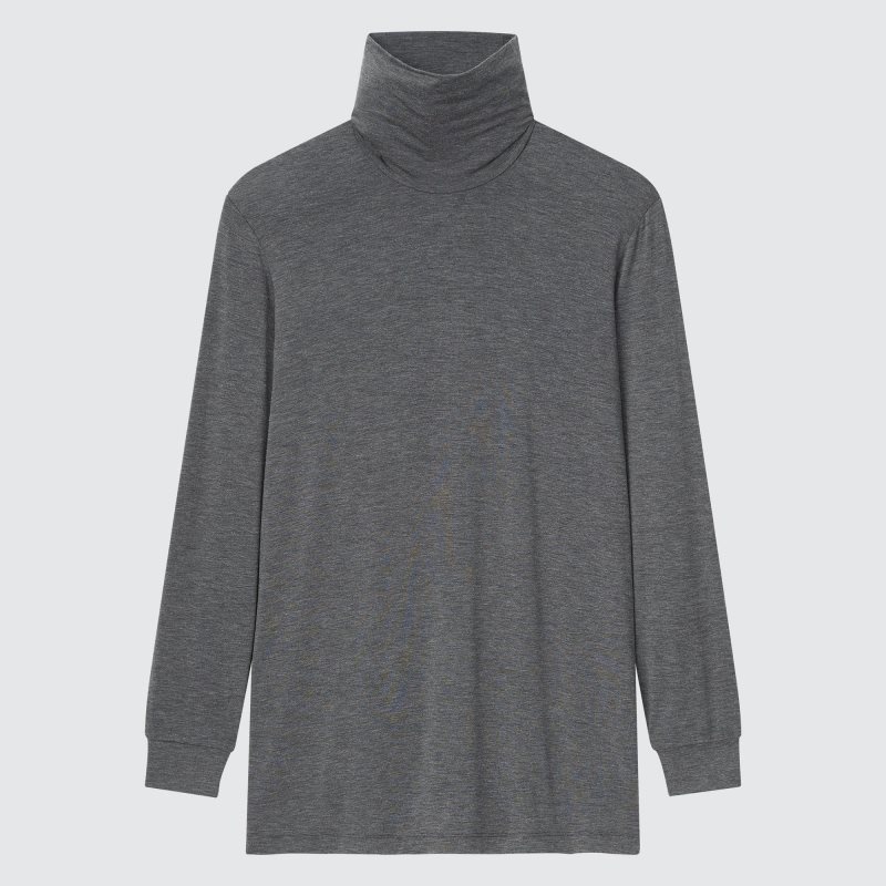 Men Uniqlo Heattech Turtleneck T Shirts Grey | 4455241