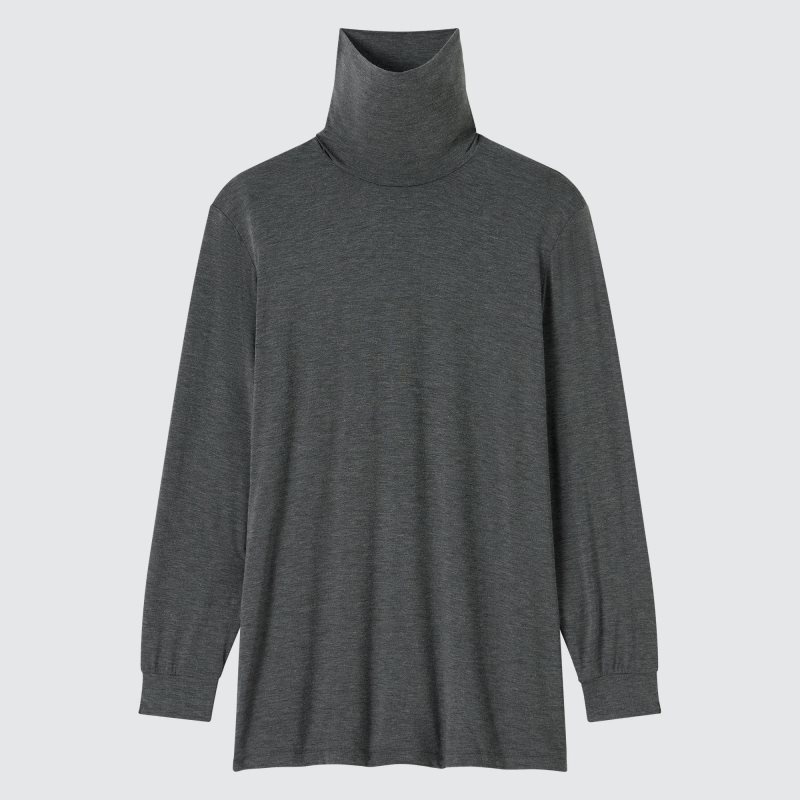Men Uniqlo Heattech Turtleneck T Shirts Grey | 4638314