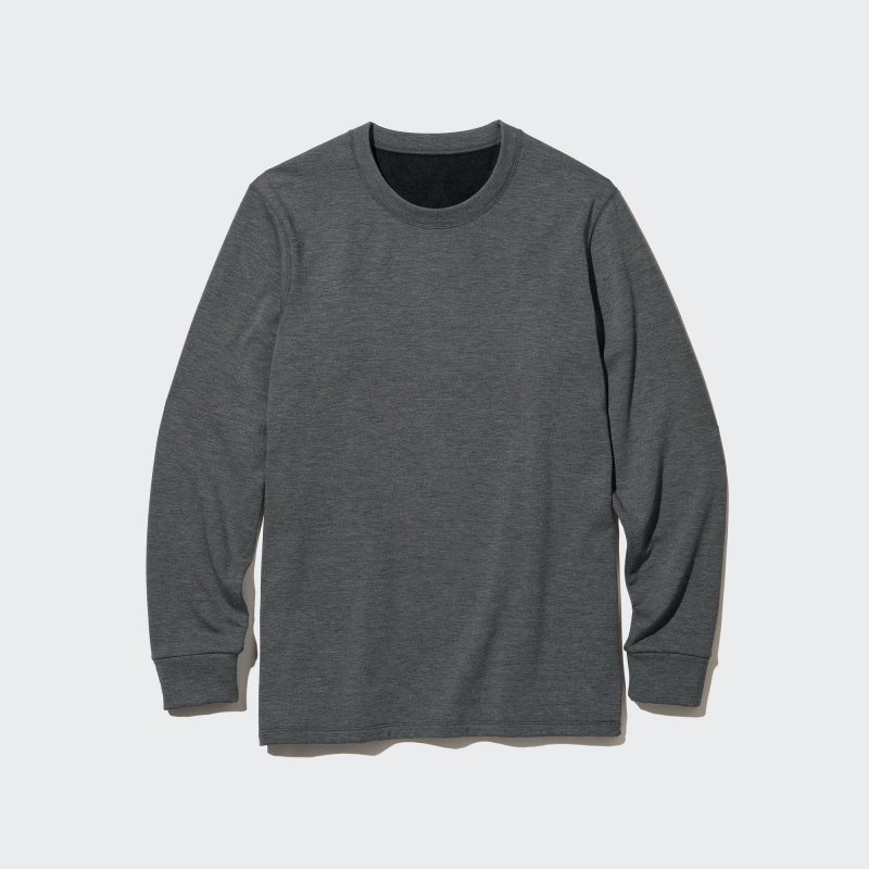 Men Uniqlo Heattech Ultra Warm Crew Neck T Shirts Grey | 9613969