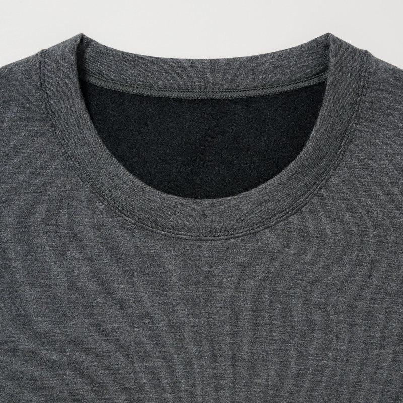 Men Uniqlo Heattech Ultra Warm Crew Neck T Shirts Grey | 9613969