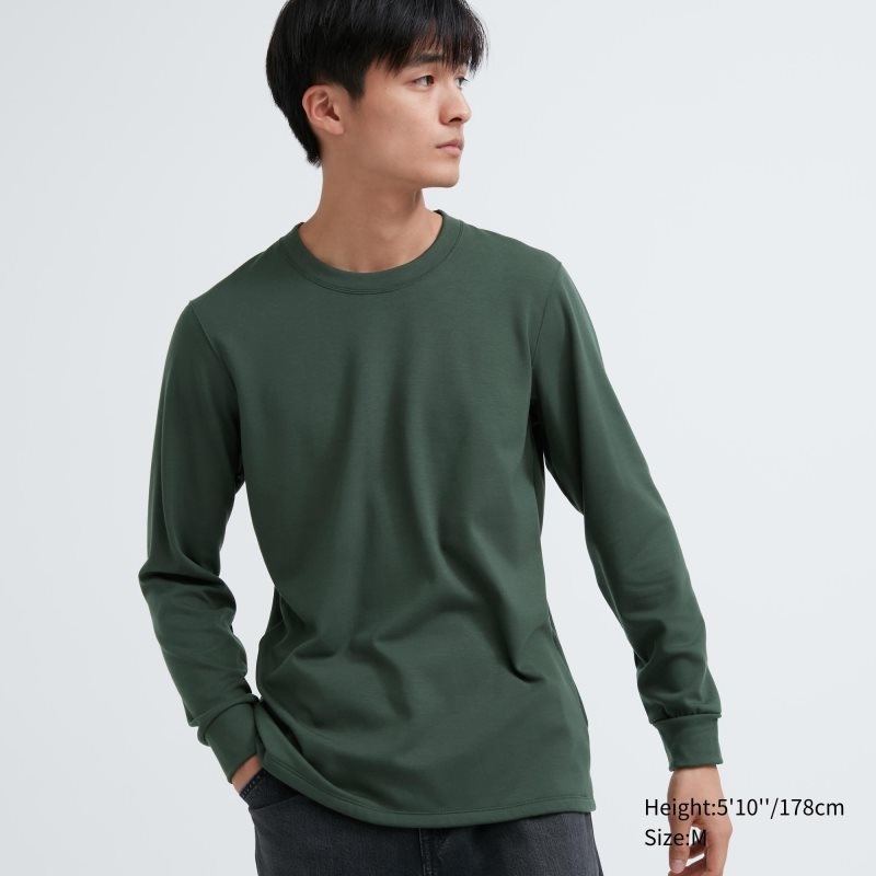 Men Uniqlo Heattech Ultra Warm Crew Neck T Shirts Green | 2186674