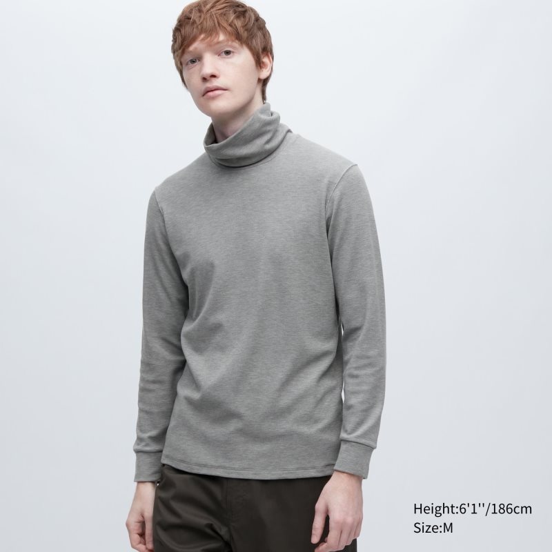 Men Uniqlo Heattech Ultra Warm Turtleneck Long-sleeve T Shirts Grey | 1169224