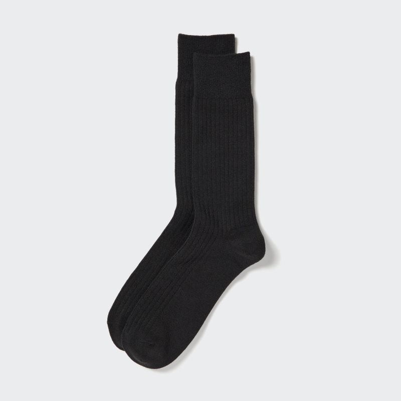 Men Uniqlo Heattech Wide Ribbed Socks Black | 4529302