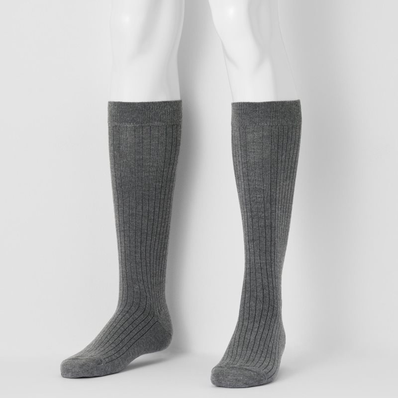 Men Uniqlo Heattech Wide-ribbed Knee-high Socks Grey | 7177194