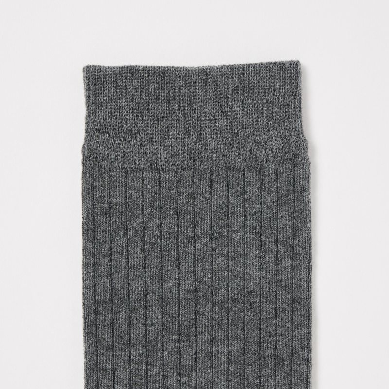 Men Uniqlo Heattech Wide-ribbed Knee-high Socks Grey | 7177194