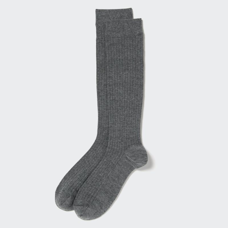 Men Uniqlo Heattech Wide-ribbed Knee-high Socks Grey | 7177194