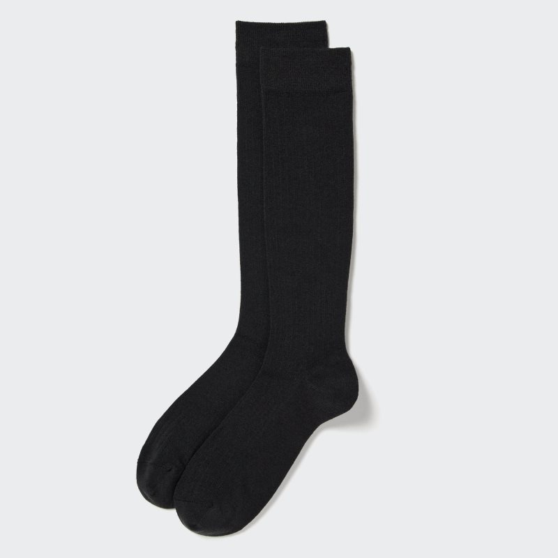Men Uniqlo Heattech Wide-ribbed Knee-high Socks Black | 838850