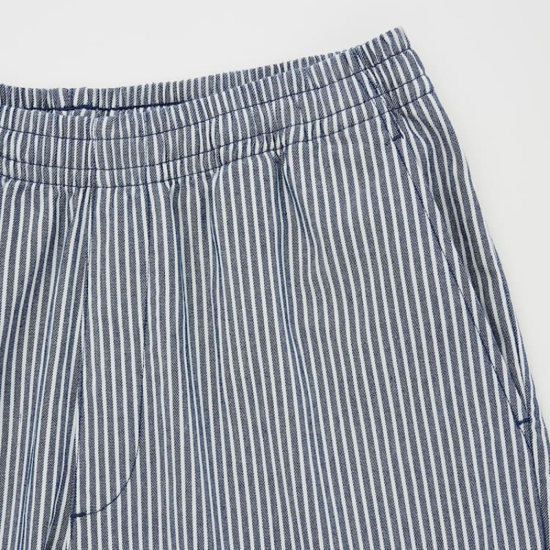 Men Uniqlo Hickory Easy Relaxed Ankle Length Pants Blue | 6278419